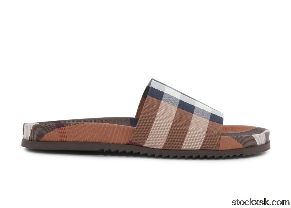 Burberry Check Cotton Slides Birch Brown8049018