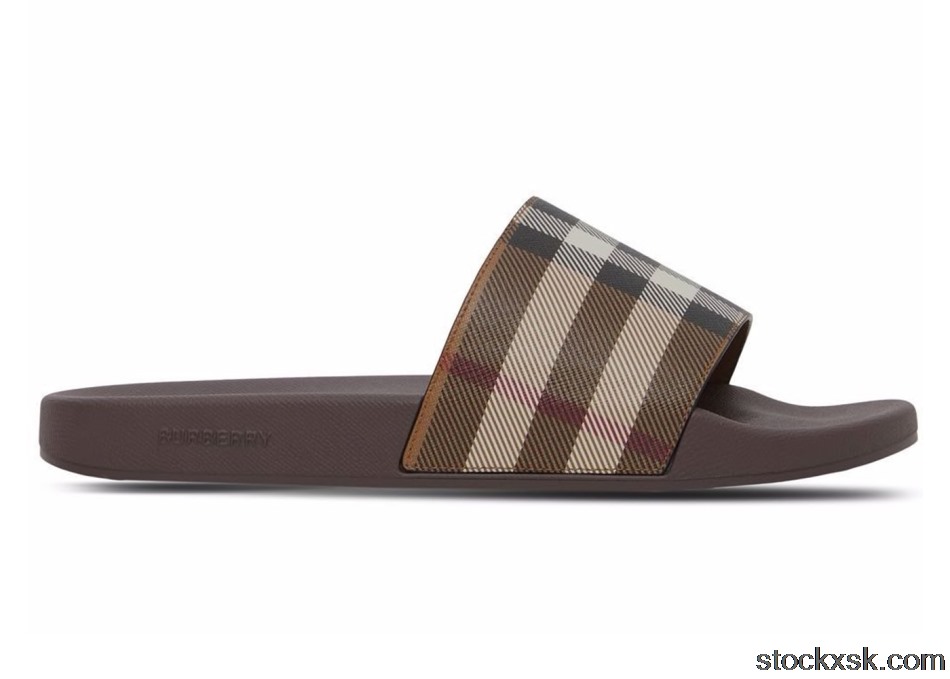 Burberry Check Print Slides Dark Birch Brown8048195